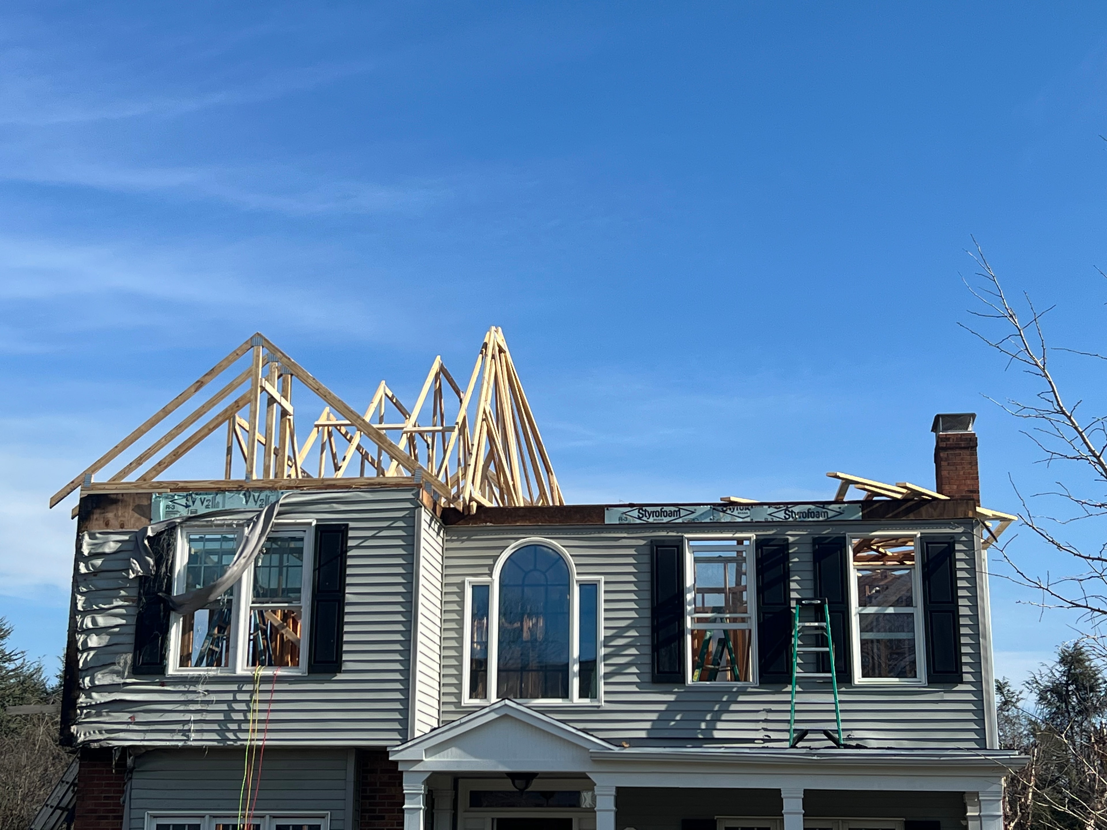 Roof framing during a restoration project